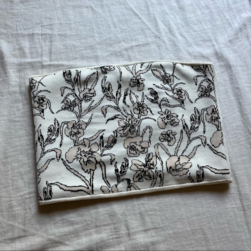 Little Moon cream ivory vintage floral knit bandeau crop strapless tube top